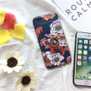 Navy Orange Flower Case With Ring - كفر مع مسكة خاتم