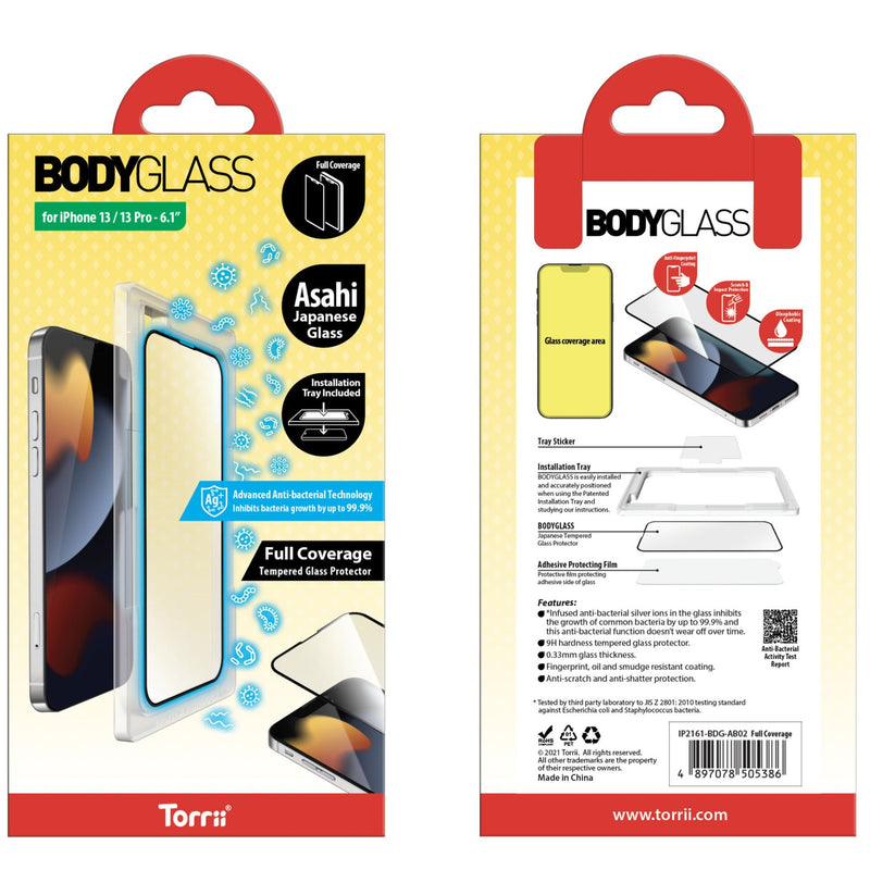 Torrii BODYGLASS Screen Protector Anti-bacterial Coating for iPhone 16 Series - Full Coverage Black - Clear - حماية شاشة شفافة لجميع اطراف الجهاز - توري - مقاومة للخدش والبكتيريا