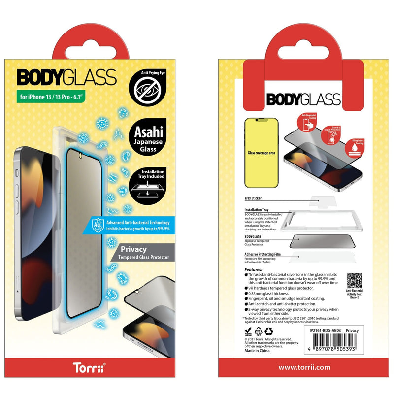 Torrii BODYGLASS Screen Protector Anti-Bacterial Coating for iPhone 16 Series - Privacy - حماية شاشة خصوصية برايفسي - توري - مقاومة للخدش والبكتيريا