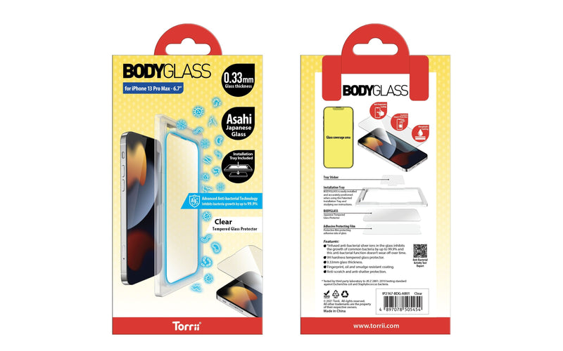 Torrii BODYGLASS Screen Protector Anti-bacterial Coating for iPhone - Clear - حماية شاشة شفافة - توري - مقاومة للخدش والبكتيريا