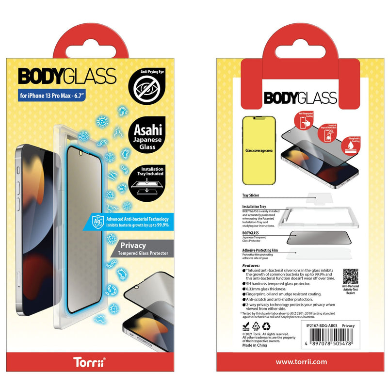Torrii BODYGLASS Screen Protector Anti-Bacterial Coating for iPhone 16 Series - Privacy - حماية شاشة خصوصية برايفسي - توري - مقاومة للخدش والبكتيريا