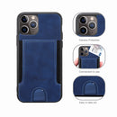 Blue Leather Case with Back Card Slots - كفر جلد مع محفظة للبطاقات بالخلف