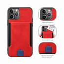 Red Leather Case with Back Card Slots - كفر جلد مع محفظة للبطاقات بالخلف
