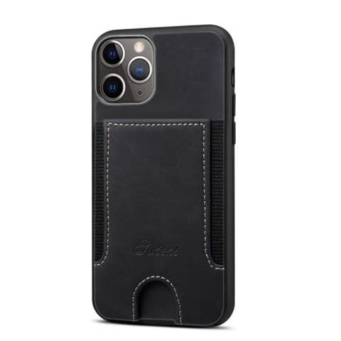 Black Leather Case with Back Card Slots - كفر جلد مع محفظة للبطاقات بالخلف