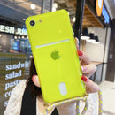 Yellow Clear Case with Back Card Slot and Lanyard - كفر مع خيط علاقة ومكان للبطاقات