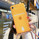 Orange Clear Case with Back Card Slot and Lanyard - كفر مع خيط علاقة ومكان للبطاقات