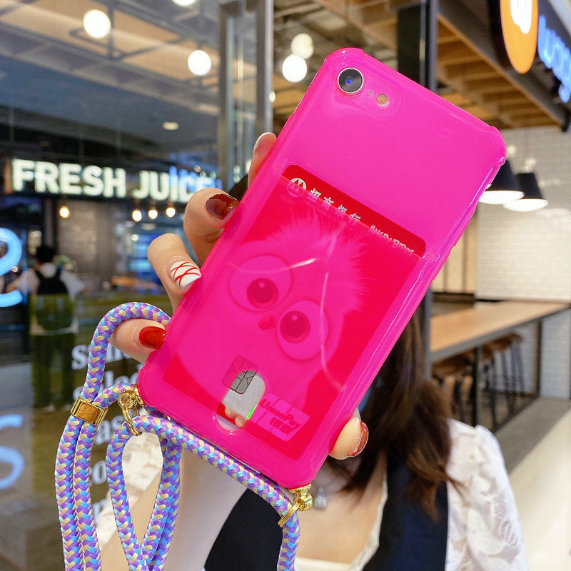 Orange Clear Case with Back Card Slot and Lanyard - كفر مع خيط علاقة ومكان للبطاقات