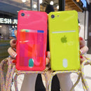 Yellow Clear Case with Back Card Slot and Lanyard - كفر مع خيط علاقة ومكان للبطاقات