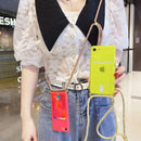 Orange Clear Case with Back Card Slot and Lanyard - كفر مع خيط علاقة ومكان للبطاقات