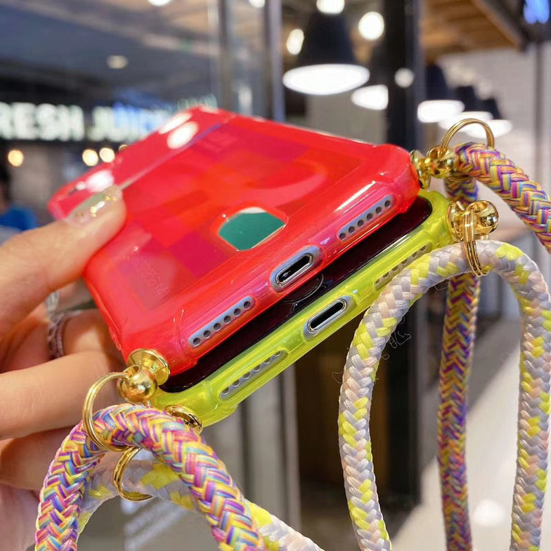 Orange Clear Case with Back Card Slot and Lanyard - كفر مع خيط علاقة ومكان للبطاقات