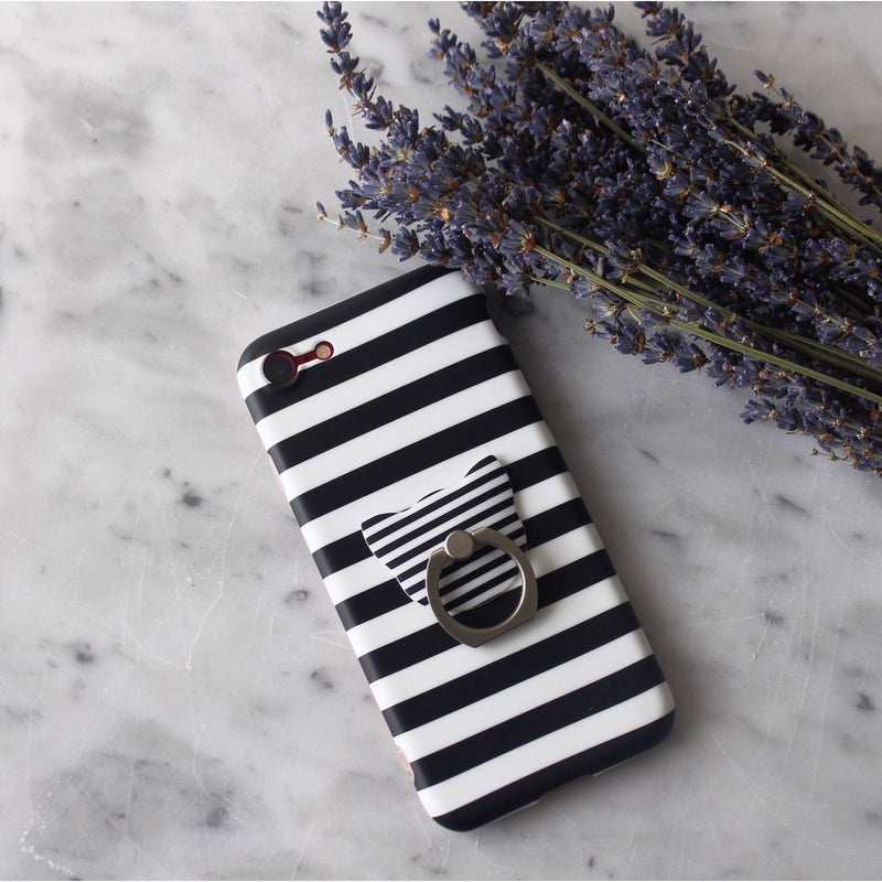 Black White Stripes - Case With Ring - كفر مع مسكة خاتم