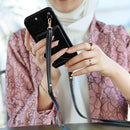 Black Leather Wallet Case with Card Slot and Lanyard - كفر مع محفظة للبطاقات والكاش وخيط علاقة