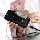 Black Leather Wallet Case with Card Slot and Lanyard - كفر مع محفظة للبطاقات والكاش وخيط علاقة