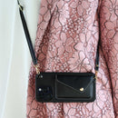 Black Leather Wallet Case with Card Slot and Lanyard - كفر مع محفظة للبطاقات والكاش وخيط علاقة