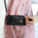 Black Leather Wallet Case with Card Slot and Lanyard - كفر مع محفظة للبطاقات والكاش وخيط علاقة