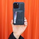 Dark Blue Leather Case with Grip, Card Slot and Stand - كفر جلد مع مسكة ومحفظة للبطاقات وستاند جانبي