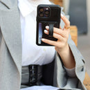 Black Leather Case with Grip, Card Slot and Stand - كفر جلد مع مسكة ومحفظة للبطاقات وستاند جانبي