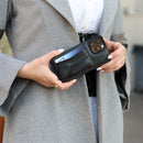 Black Leather Case with Grip, Card Slot and Stand - كفر جلد مع مسكة ومحفظة للبطاقات وستاند جانبي