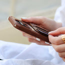 Dark Brown Leather Case with Grip, Card Slot and Stand - كفر جلد مع مسكة ومحفظة للبطاقات وستاند جانبي