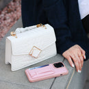 Pink Leather Case with Grip, Card Slot and Stand - كفر جلد مع مسكة ومحفظة للبطاقات وستاند جانبي