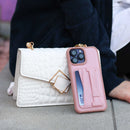 Pink Leather Case with Grip, Card Slot and Stand - كفر جلد مع مسكة ومحفظة للبطاقات وستاند جانبي