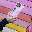 Pink Leather Case with Grip, Card Slot and Stand - كفر جلد مع مسكة ومحفظة للبطاقات وستاند جانبي