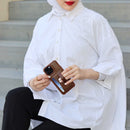 Dark Brown Leather Case with Grip, Card Slot and Stand - كفر جلد مع مسكة ومحفظة للبطاقات وستاند جانبي