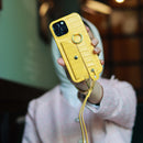 Yellow Crocodile Pattern Wallet Case with Grip - كفر مع ستاند و مسكة شريطة وميدالية ومحفظة للبطاقات