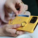 Yellow Crocodile Pattern Wallet Case with Grip - كفر مع ستاند و مسكة شريطة وميدالية ومحفظة للبطاقات