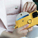 Yellow Crocodile Pattern Wallet Case with Grip - كفر مع ستاند و مسكة شريطة وميدالية ومحفظة للبطاقات