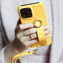 Yellow Crocodile Pattern Wallet Case with Grip - كفر مع ستاند و مسكة شريطة وميدالية ومحفظة للبطاقات