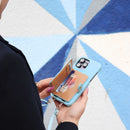 Sky Blue Case with Card Wallet and Strap Lanyard - كفر جلد مع محفظة للبطاقات وخيط علاقة