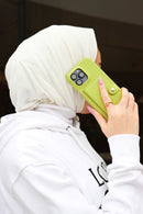 Light Green Case with Card Wallet and Strap Lanyard - كفر جلد مع محفظة للبطاقات وخيط علاقة