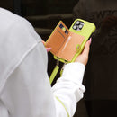 Light Green Case with Card Wallet and Strap Lanyard - كفر جلد مع محفظة للبطاقات وخيط علاقة