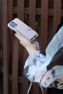 Purple Case with Card Wallet and Strap Lanyard - كفر جلد مع محفظة للبطاقات وخيط علاقة