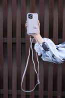 Purple Case with Card Wallet and Strap Lanyard - كفر جلد مع محفظة للبطاقات وخيط علاقة