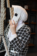 White Case with Card Wallet and Strap Lanyard - كفر جلد مع محفظة للبطاقات وخيط علاقة