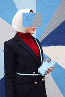 Sky Blue Case with Card Wallet and Strap Lanyard - كفر جلد مع محفظة للبطاقات وخيط علاقة