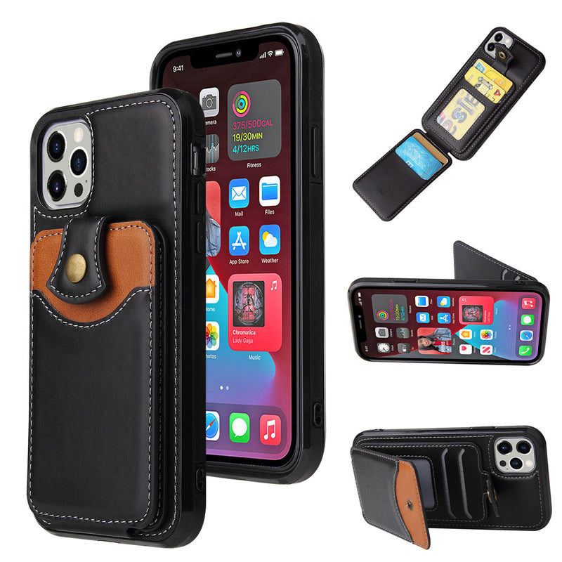 Black Leather Case with Wallet Card Slot - كفر جلد مع محفظة للبطاقات والنقود