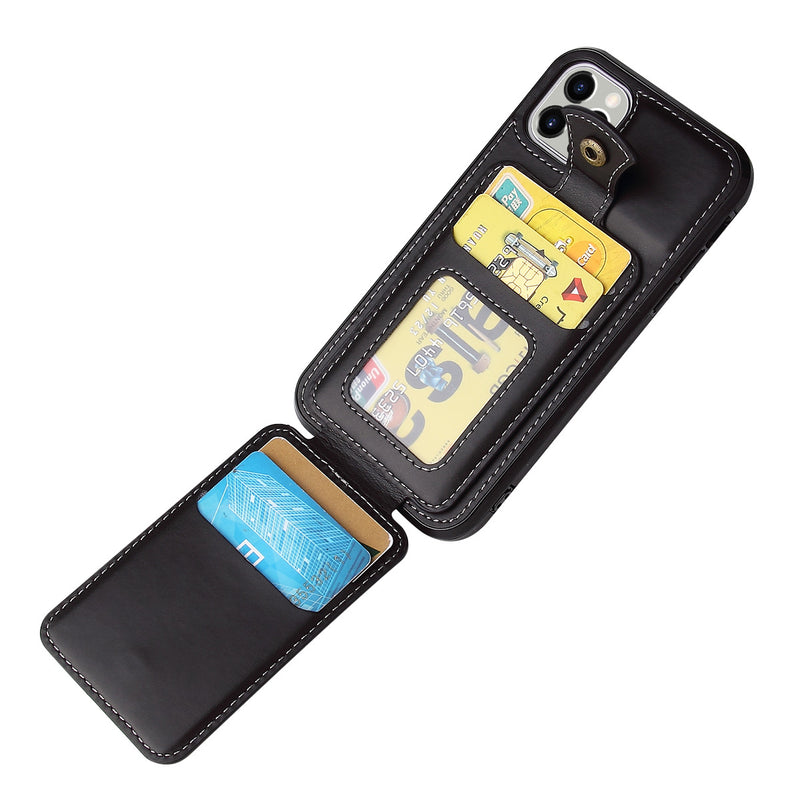 Black Leather Case with Wallet Card Slot - كفر جلد مع محفظة للبطاقات والنقود
