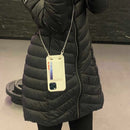 White Leather Case with Card Slot and Strap Lanyard - كفر جلد مع محفظة للبطاقات والنقود وخيط سلسة علاقة