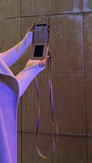 Brown Nude Leather Case with Mirror, Card Wallet and Strap Lanyard - كفر جلد مع محفظة للبطاقات ومرايا وخيط علاقة