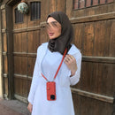 Orange Case with Card Wallet and Strap Lanyard - كفر جلد مع محفظة للبطاقات وخيط علاقة