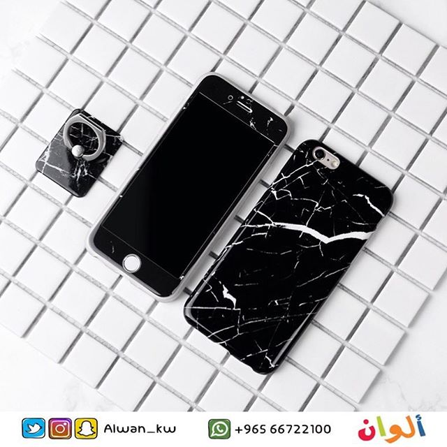 White - Marble Case With Screen & Ring - كفر ماربل مع حماية شاشة ومسكة خاتم