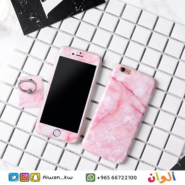 White - Marble Case With Screen & Ring - كفر ماربل مع حماية شاشة ومسكة خاتم