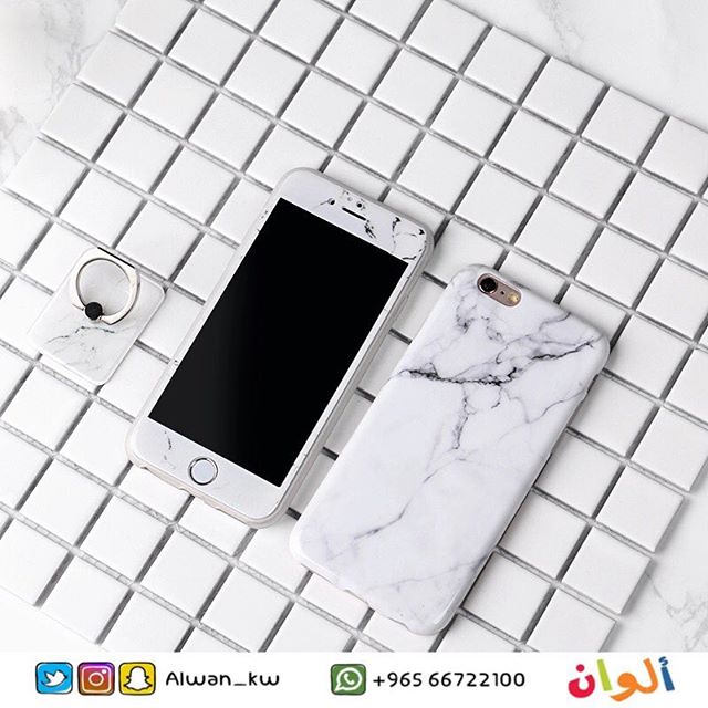 White - Marble Case With Screen & Ring - كفر ماربل مع حماية شاشة ومسكة خاتم