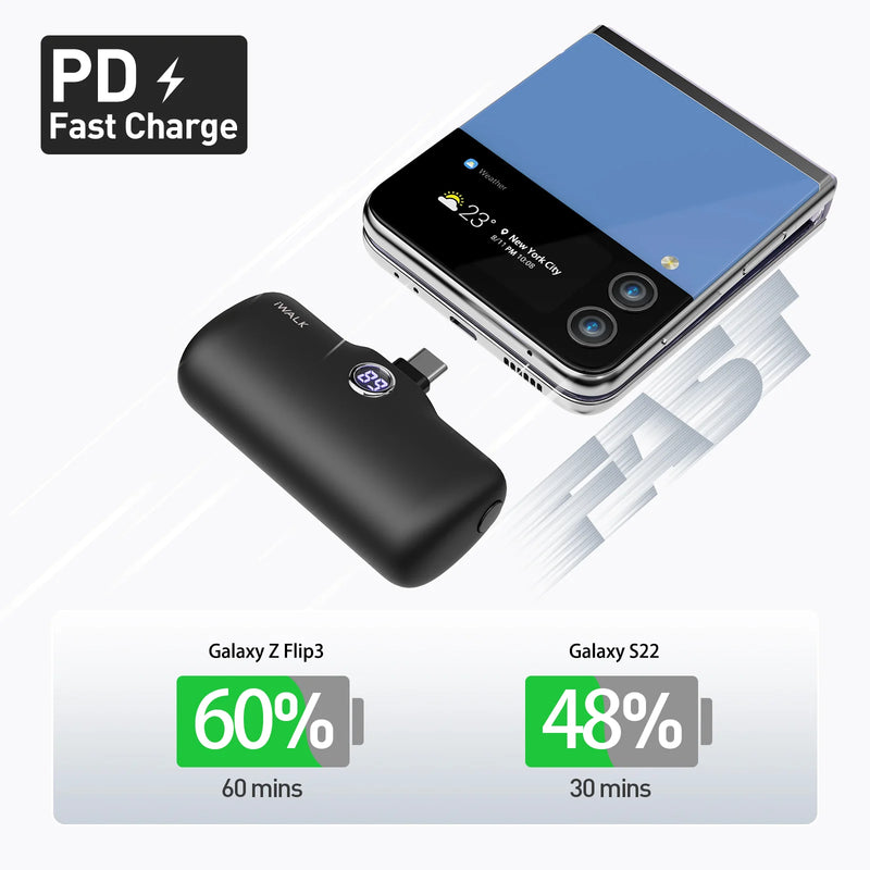 iWalk Link Me Plus Pocket Battery 4800 mAh - Type-C - Black [A] - بطارية متنقلة - مع شاحن تايب سي - لأجهزة الاندرويد والايفون 15 والايفون 16  - كفالة 24 شهر