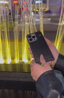 Black Wallet Leather Case with Mirror, Card Slot and Lanyard - كفر مع مراية ومكان للبطاقات وخيط علاقة