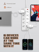 LDNIO Charger Power Strip With 10 Outlets - 30W - 6-Port USB Wall Charger Adapter - موزع شاحن حائط دولي - 10 مخارج كهرباء + 6 مخارج للشحن - قوة 30 واط - كفالة 12 شهر