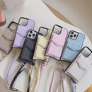 Baby Blue Leather Case with Mirror, Card Wallet and Strap Lanyard - كفر جلد مع محفظة للبطاقات ومرايا وخيط علاقة